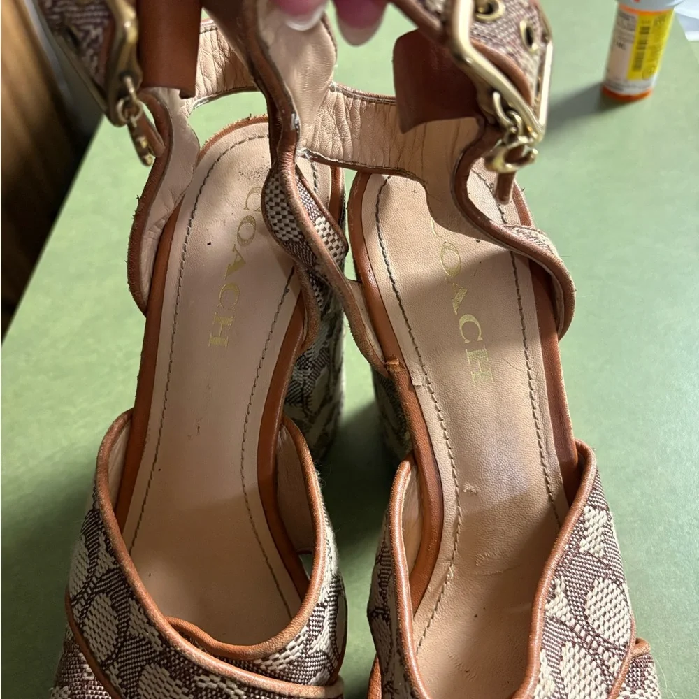 Coach Brown Signature Canvas Platform Heels - Picture 4 of 5
